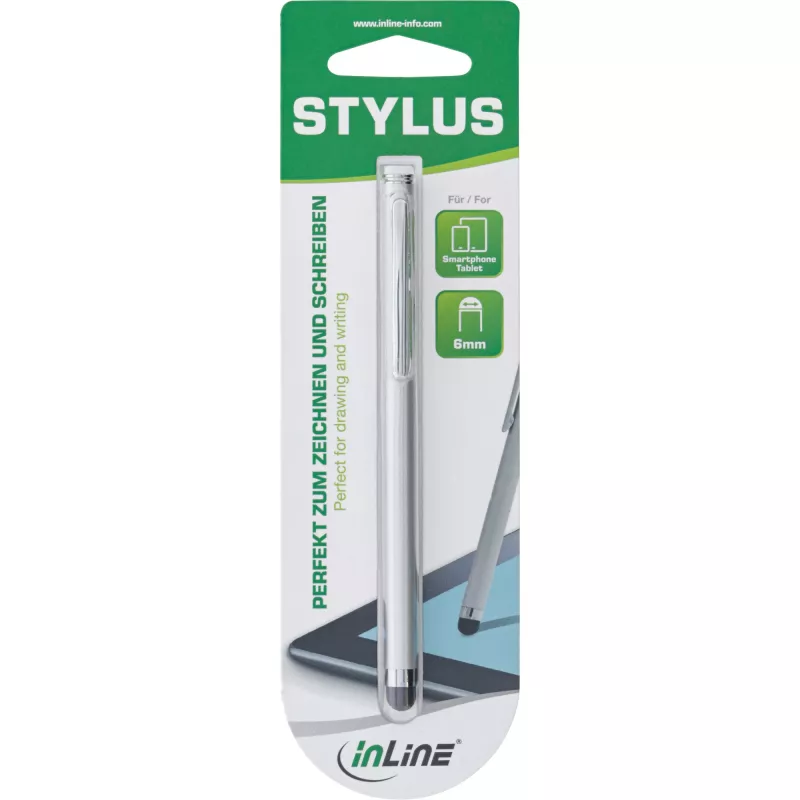 InLine stylus, pen voor touchscreens van smartphone en tablet, zilver