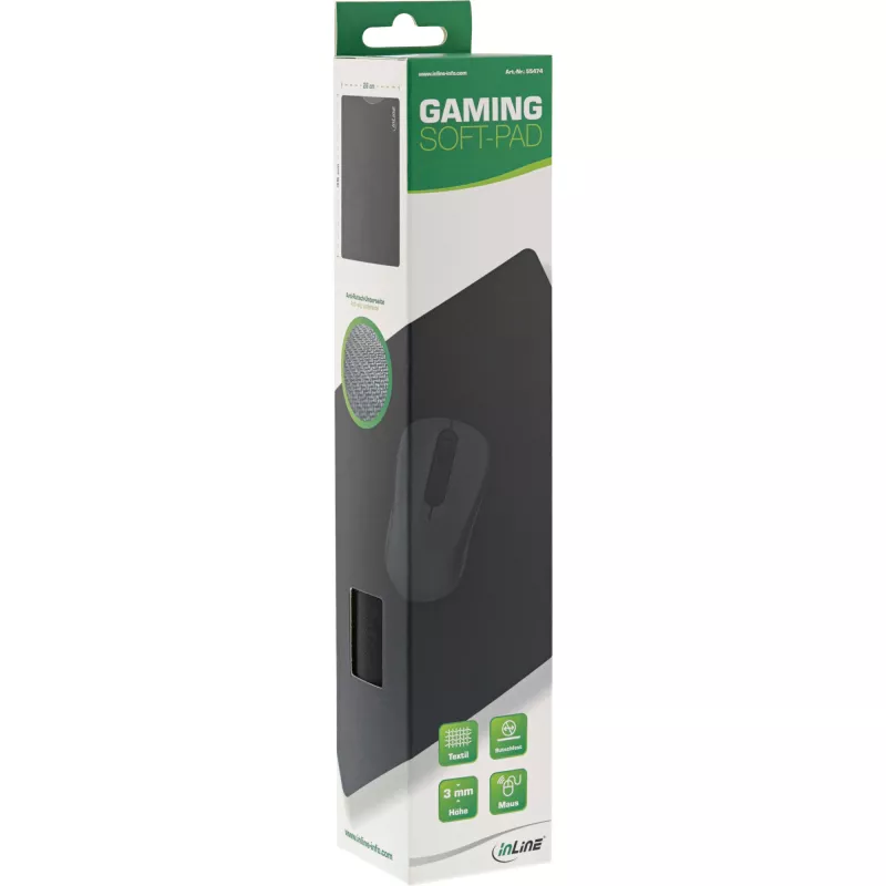 InLine muispad, soft gaming pad, 350x260x3mm, zwart
