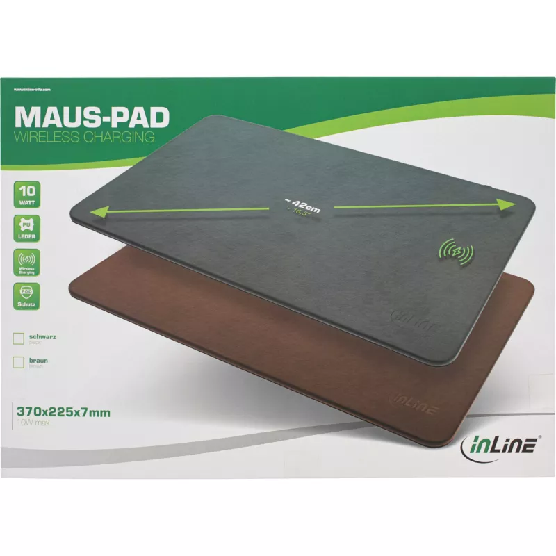 InLine muispad, draadloos laden, 370x225x7mm, zwart
