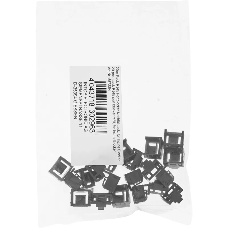 InLine RJ45-poortblokkeerder, navulset van 20 stuks, zwart