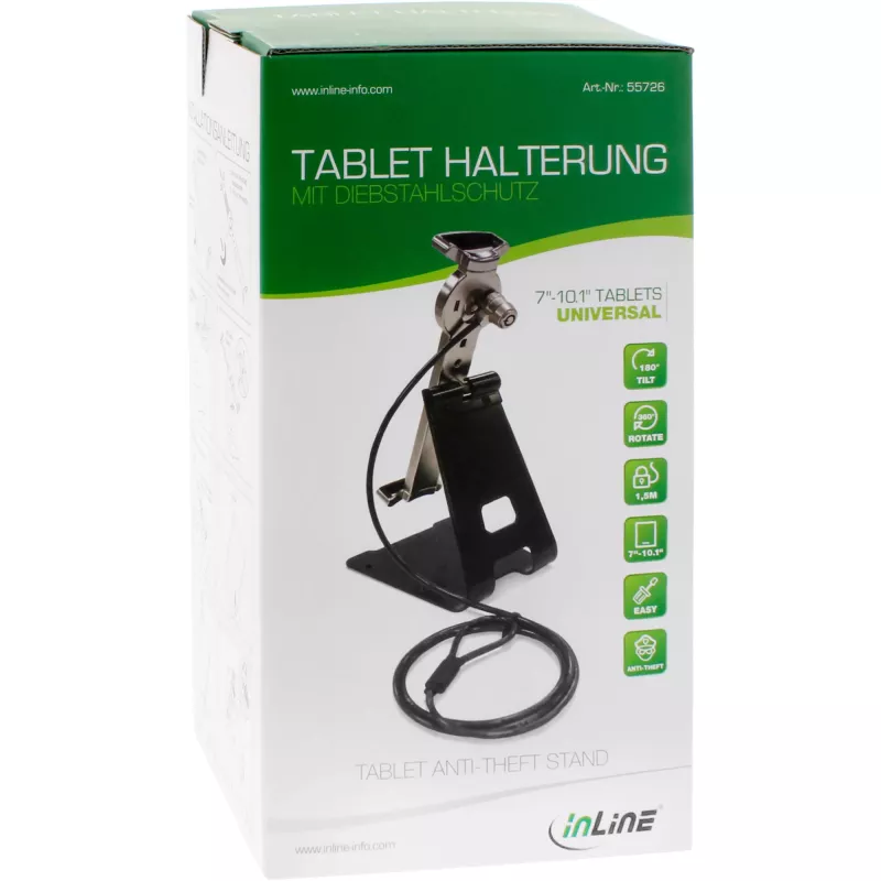 InLine universele tablet-vergrendelingsstandaard voor 7 inch–10,1 inch met sleutelslot 1,5 m