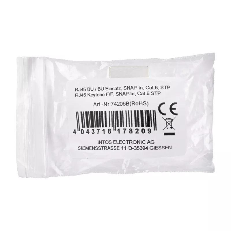 InLine RJ45-module bus-naar-bus SNAP-In Cat.6 STP, zwart/zilver