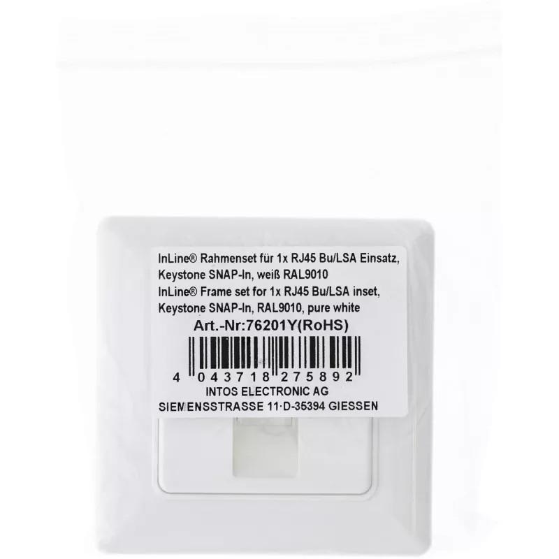 InLine framset voor 1x RJ45 bu/LSA-inzet, Keystone SNAP-In, wit RAL9010