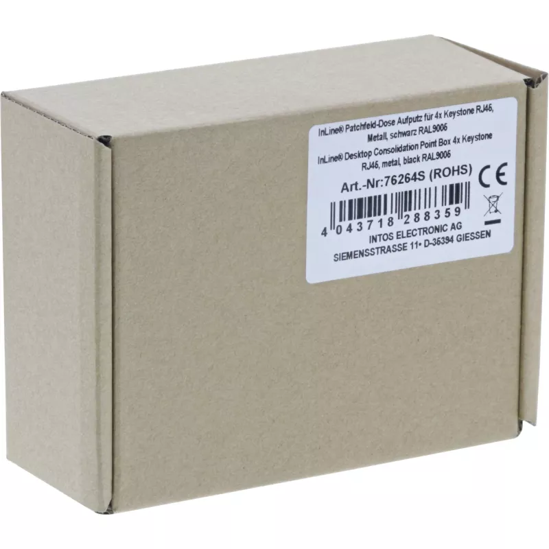 InLine Desktop consolidation point box 4x Keystone RJ45, metaal, zwart RAL9005