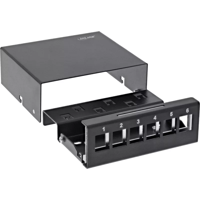 InLine Desktop consolidation point box 6x Keystone RJ45, metaal, zwart RAL9005