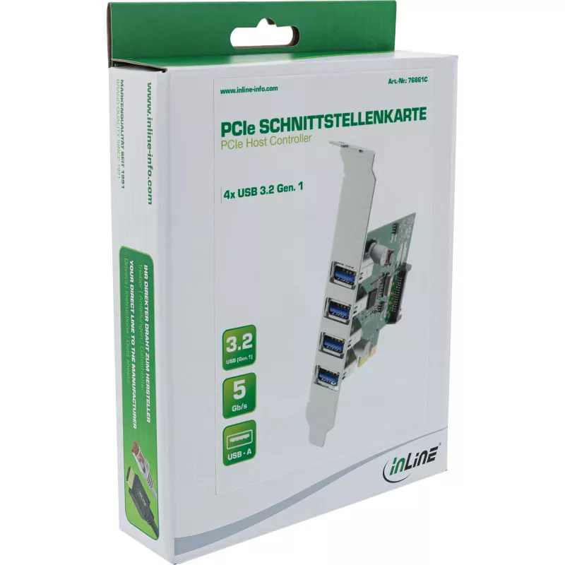 InLine USB 3.0 4 poorts hostcontroller PCIe incl. LP-beugel en 4 pin aux. stroom