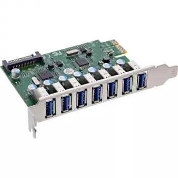 InLine USB-A 3.2 Gen.1 7 poorts hostcontroller PCIe, SATA-voeding