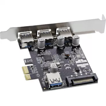 InLine USB 3.0-hostcontroller met 3+1 poorten, PCIe, met SATA-voeding en LP-beugel