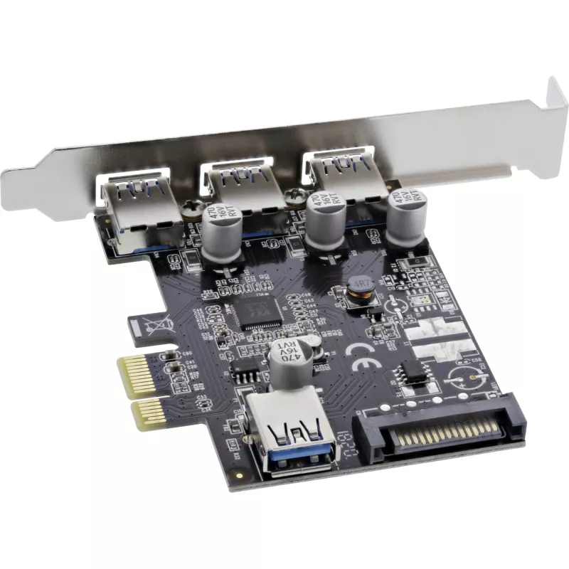 InLine USB 3.0-hostcontroller met 3+1 poorten, PCIe, met SATA-voeding en LP-beugel