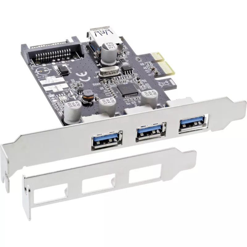 InLine USB 3.0-hostcontroller met 3+1 poorten, PCIe, met SATA-voeding en LP-beugel