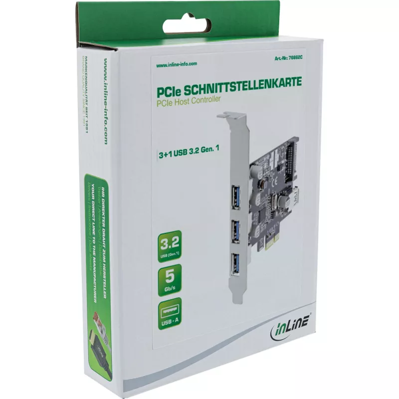 InLine USB 3.0-hostcontroller met 3+1 poorten, PCIe, met SATA-voeding en LP-beugel
