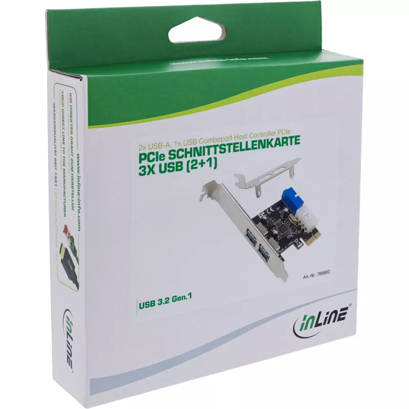 InLine 2+2-poorts USB 3.2 Gen.1 hostcontroller, PCIe, met SATA-voeding + LP-beugel