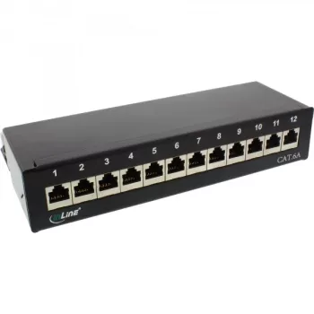 InLine patchpanel Cat.6A tafel-/wandmontage 12 poorten zwart RAL9005