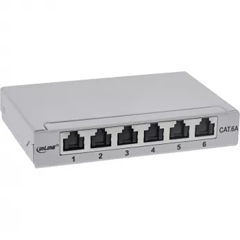 InLine Patchpanel Cat.6A 0,5HE 6-poorts, tafel/wand/rail, grijs met stofkap