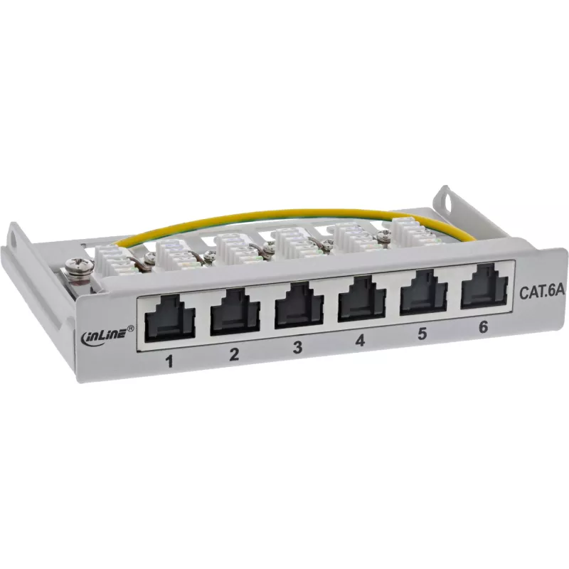 InLine Patchpanel Cat.6A 0,5HE 6-poorts, tafel/wand/rail, grijs met stofkap