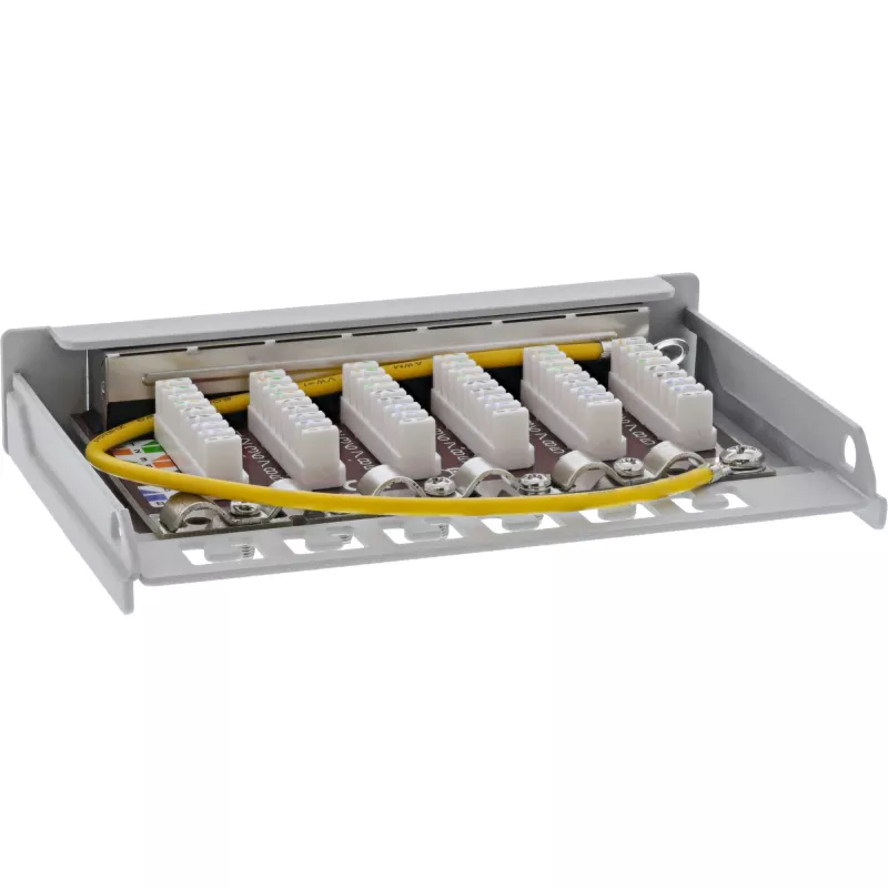 InLine Patchpanel Cat.6A 0,5HE 6-poorts, tafel/wand/rail, grijs met stofkap