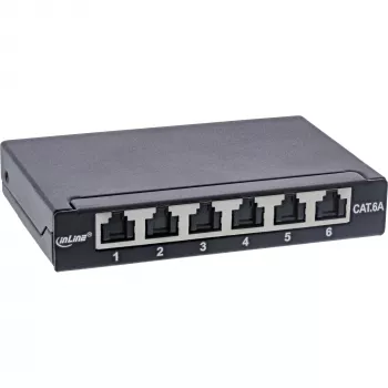 InLine patchpanel Cat.6A 0,5U 6-poorts, tafel/wand/rail, zwart met stofbescherming