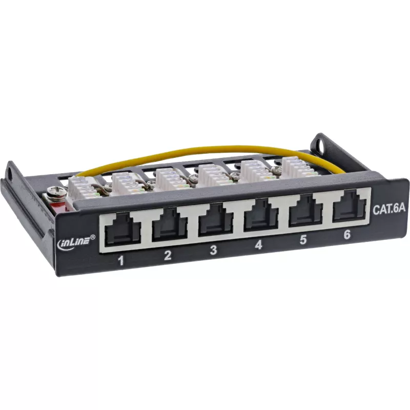 InLine patchpanel Cat.6A 0,5U 6-poorts, tafel/wand/rail, zwart met stofbescherming