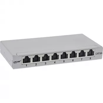 InLine Patchpanel Cat.6A 0,5HE 8-poorts, tafel/wand/rail, grijs, stofkap