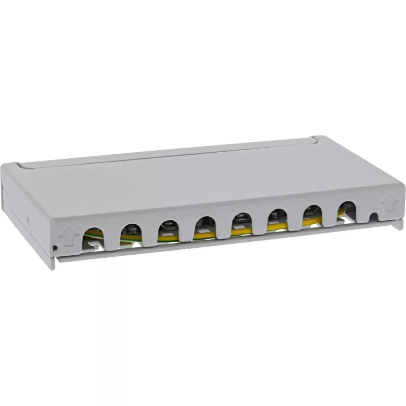 InLine Patchpanel Cat.6A 0,5HE 8-poorts, tafel/wand/rail, grijs, stofkap