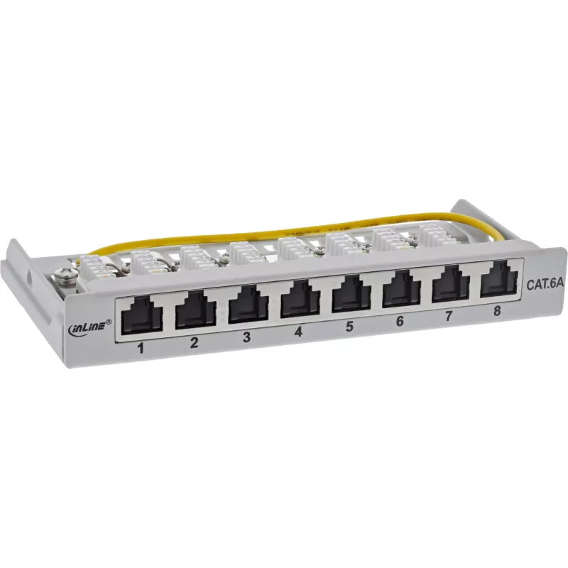 InLine Patchpanel Cat.6A 0,5HE 8-poorts, tafel/wand/rail, grijs, stofkap