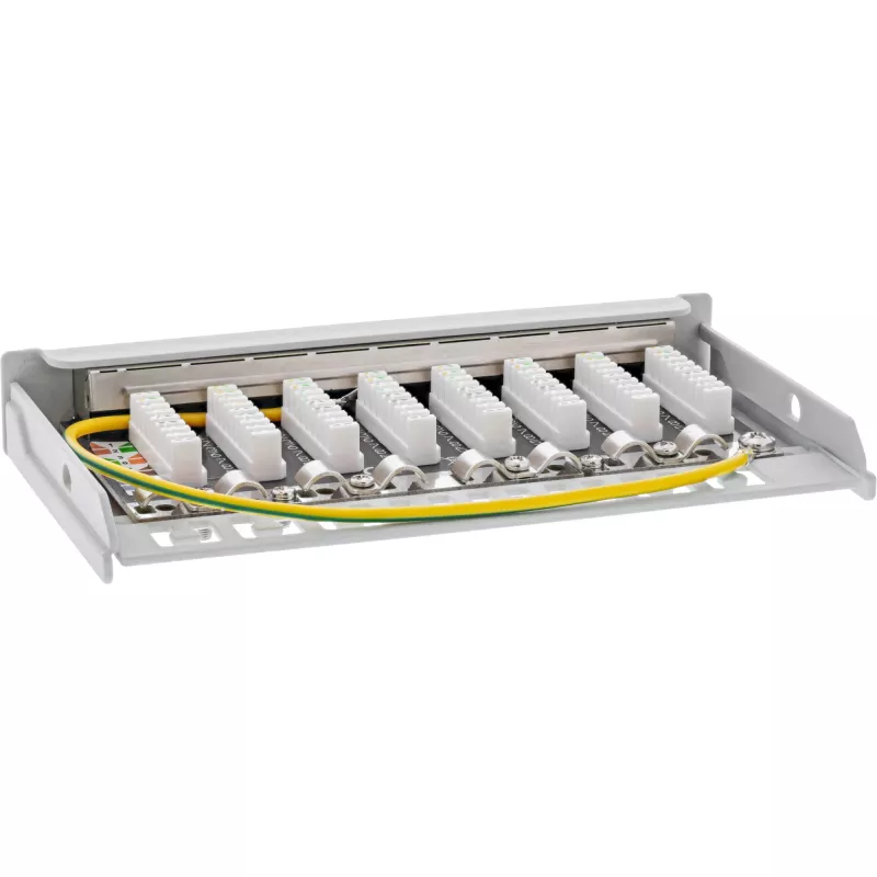 InLine Patchpanel Cat.6A 0,5HE 8-poorts, tafel/wand/rail, grijs, stofkap