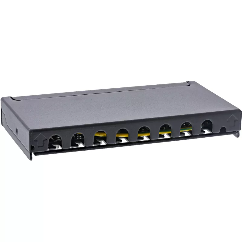 InLine patchpanel Cat.6A 0.5U 8-poorts, tafel/wand/rail, zwart, stofbescherming