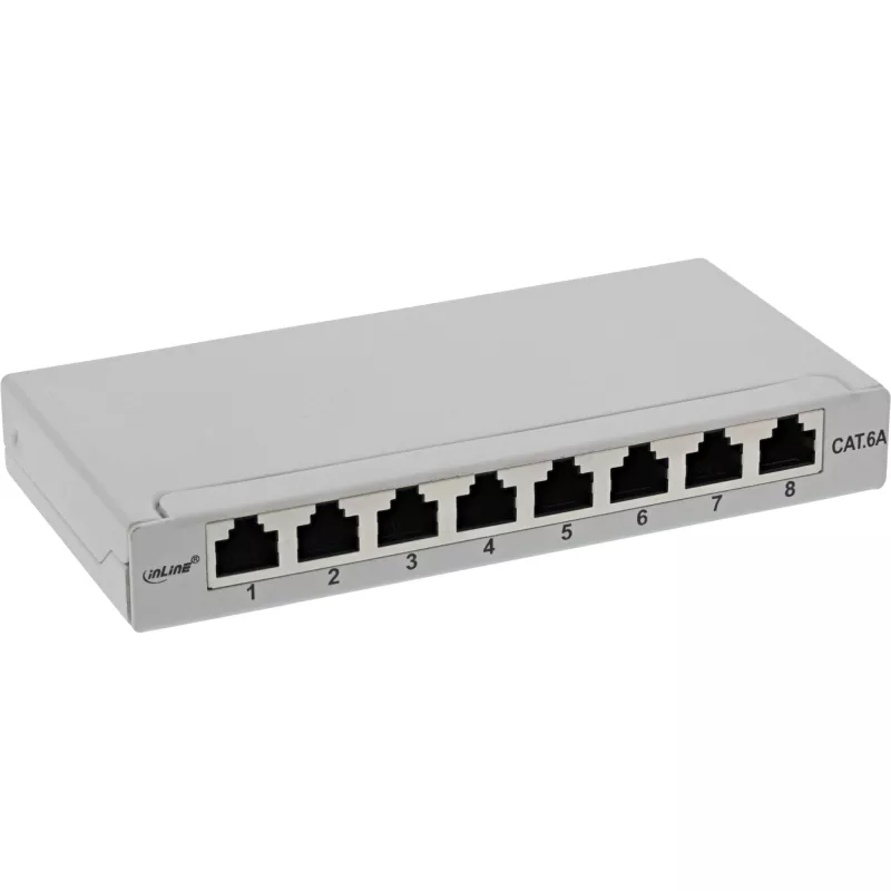 InLine Patchpanel Cat.6A 0,5HE 8-poorts, tafel-/wandmontage lichtgrijs RAL7035