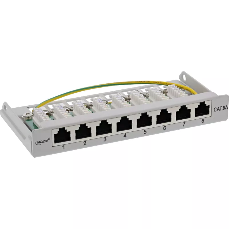 InLine Patchpanel Cat.6A 0,5HE 8-poorts, tafel-/wandmontage lichtgrijs RAL7035