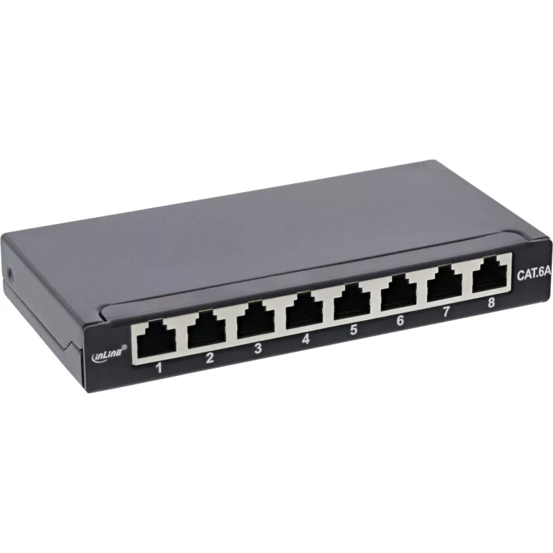 InLine Patchpanel Cat.6A 0,5HE 8-poorts, tafel-/wandmontage zwart RAL9005