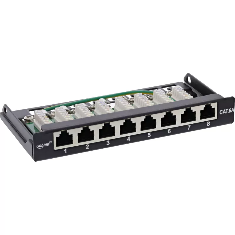 InLine Patchpanel Cat.6A 0,5HE 8-poorts, tafel-/wandmontage zwart RAL9005