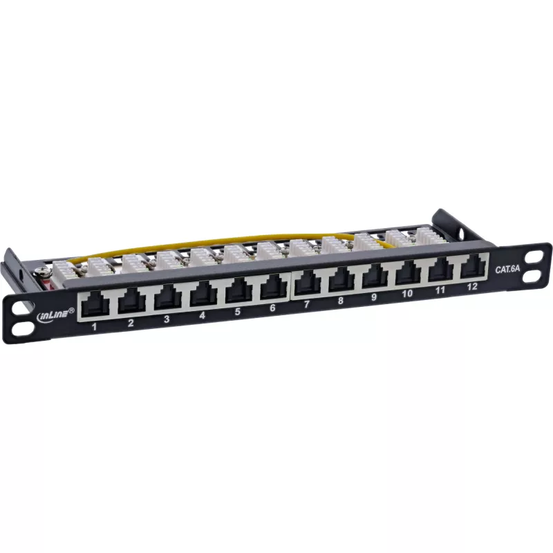 InLine 10 inch Patchpanel Cat.6A 0,5HE 12-poorts, met stofkap, zwart