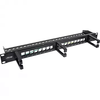 InLine 16-voudig Patchpanel, Keystone-leegpaneel met 3 houders, 19 inch, 1HE zwart