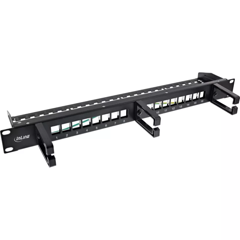 InLine 16-voudig Patchpanel, Keystone-leegpaneel met 3 houders, 19 inch, 1HE zwart