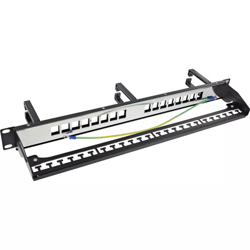 InLine 16-voudig Patchpanel, Keystone-leegpaneel met 3 houders, 19 inch, 1HE zwart