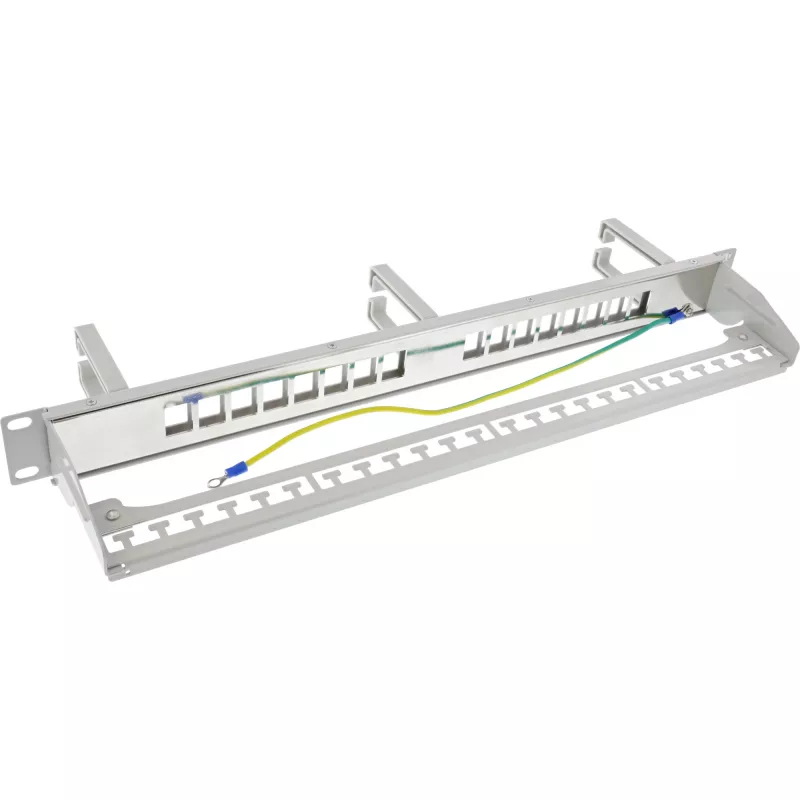 InLine Patch Panel Cat.6A 16-voudig, met 3 kabelmanagementbeugels, 16 keystones, 19 inch, 1HE, grijs