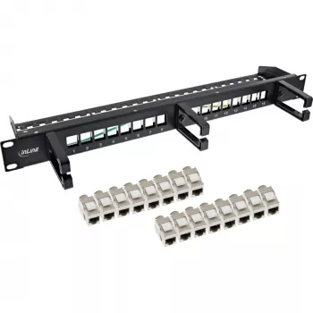 InLine patchpanel Cat.6A 16-voudig 19 inch 1U zwart