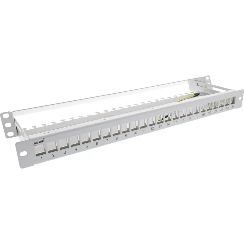 InLine blind patchpanel met uittrekbaar deel 19 inch 24 poorten 1U lichtgrijs