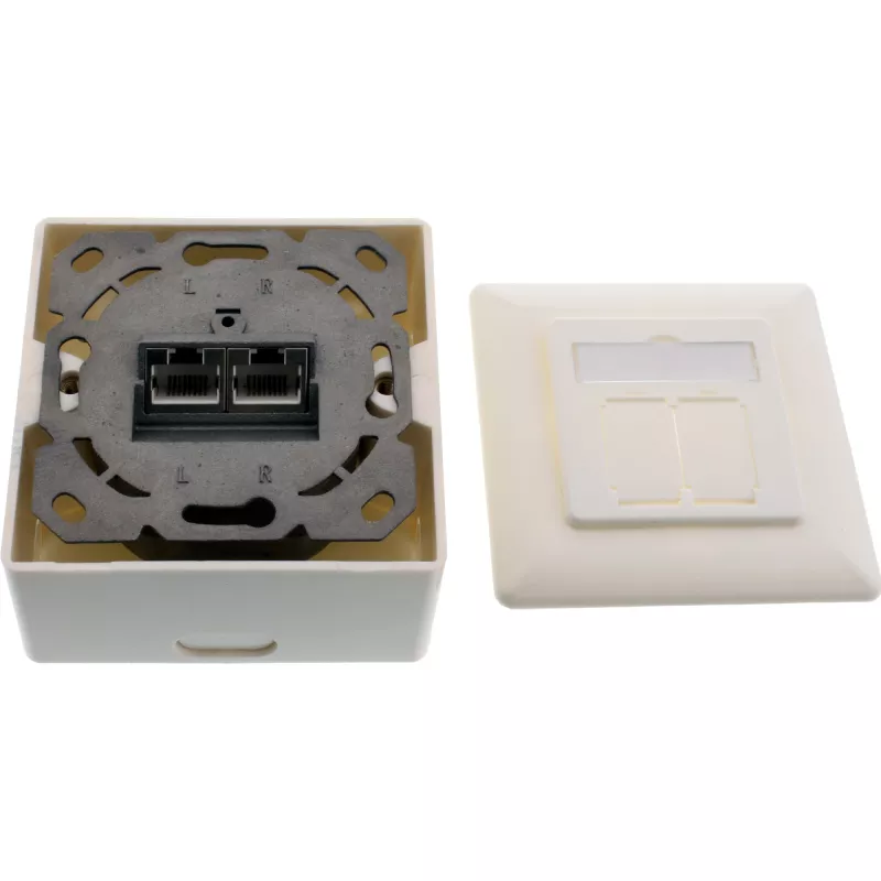 InLine Cat.6A wandcontactdoos opbouw of inbouw 2x RJ45-bus 76842S