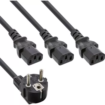 InLine B-16657G Y-stroomkabel, 1x stekker naar 3x IEC C13, 1 m, bulkverpakking van 20 stuks