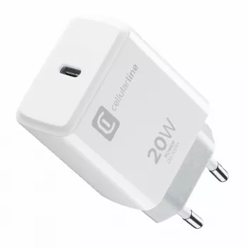 Cellularline USB-C-oplader 20 W – iPhone 8 of nieuwer 20-W-USB-C-netlader voor het opladen van het iPhone 8 en nieuwere modellen met maximale snelheid