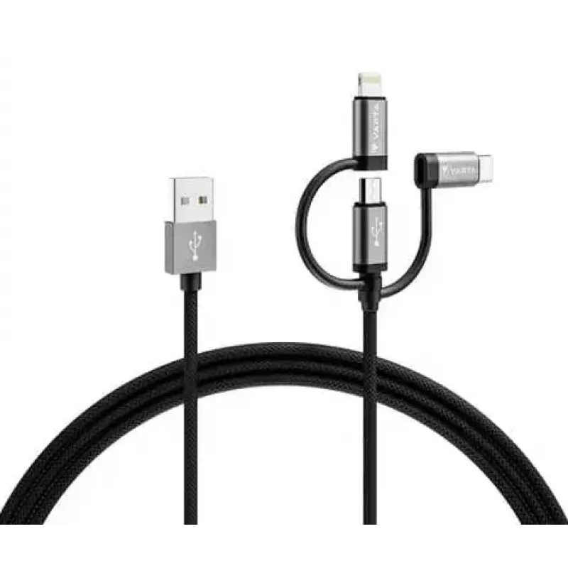 Varta Speed Charge & Sync 3-in-1-kabel, USB-A naar Lightning/Micro-USB/USB-C