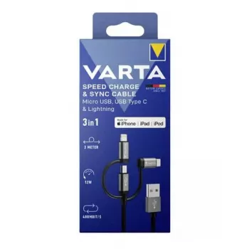 Varta Speed Charge & Sync 3-in-1 kabel, USB-A naar Lightning/Micro-USB/USB-C