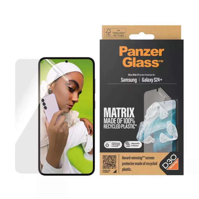 PanzerGlass ® ECO MATRIX displayschermbescherming met D3O® Samsung Galaxy S24+ | Ultra-Wide pasvorm met AlignerKit