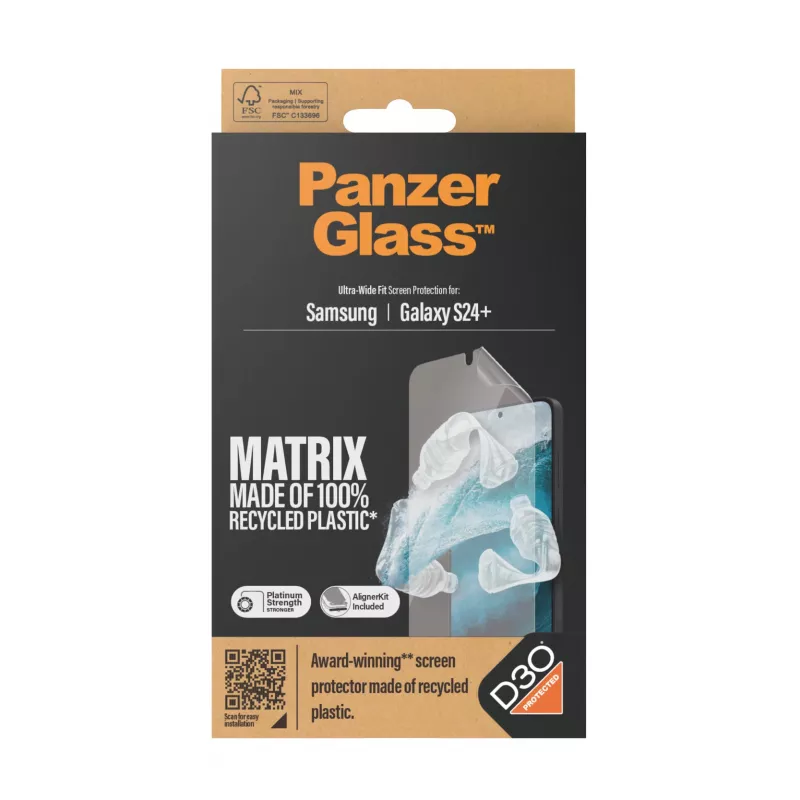 PanzerGlass ® ECO MATRIX displayschermbescherming met D3O® Samsung Galaxy S24+ | Ultra-Wide pasvorm met AlignerKit
