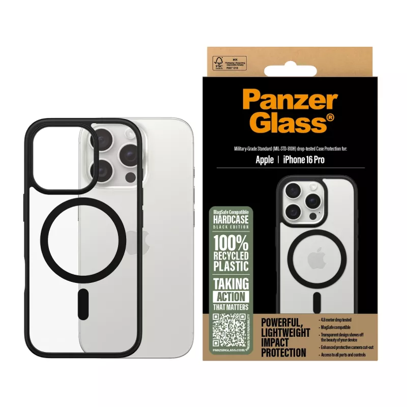 PanzerGlass® HardCase transparant met zwarte MagSafe & frame iPhone 16 Pro