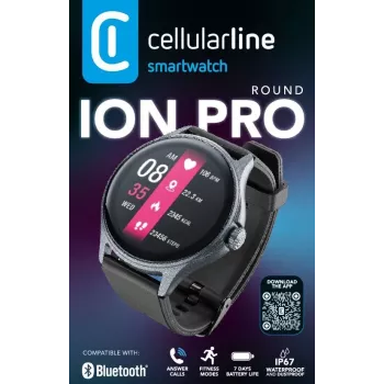 Cellularline ION PRO Round Bluetooth® smartwatch met app, 3,51 cm (1,38 inch), TFT, touchscreen, 0,00064 GB, 98 g