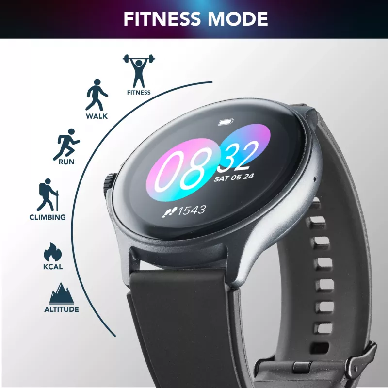 Cellularline ION PRO Round Bluetooth® smartwatch met app, 3,51 cm (1,38 inch), TFT, touchscreen, 0,00064 GB, 98 g