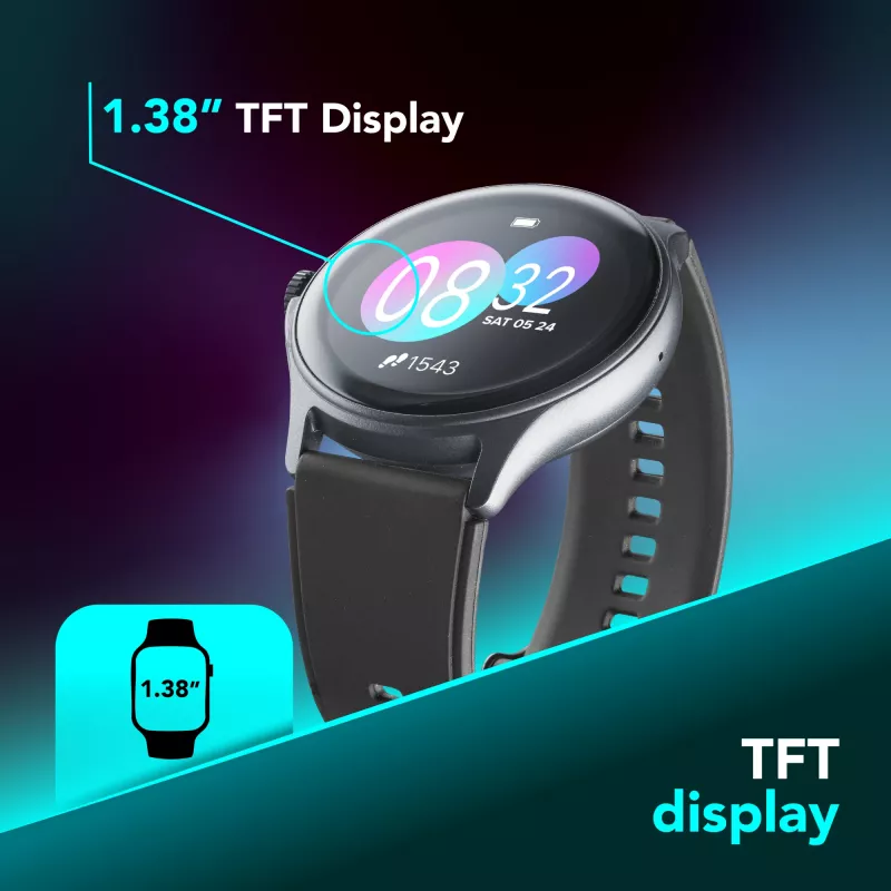 Cellularline ION PRO Round Bluetooth® smartwatch met app, 3,51 cm (1,38 inch), TFT, touchscreen, 0,00064 GB, 98 g