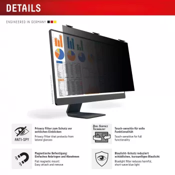 Displex PRIVACY SAFE afneembare 2-weg privacyfilter voor desktopmonitor 24'' (16:10)